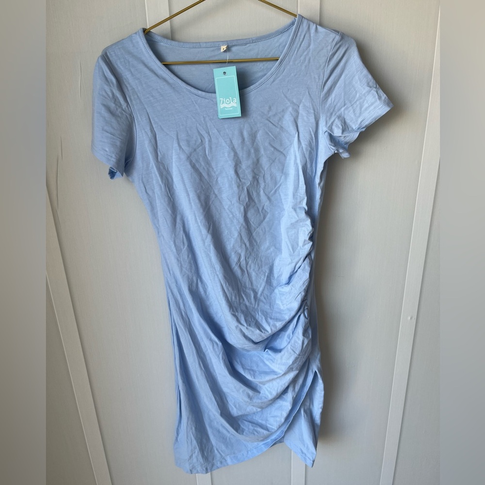 Light Blue Ruched Maternity Dress Size Large
